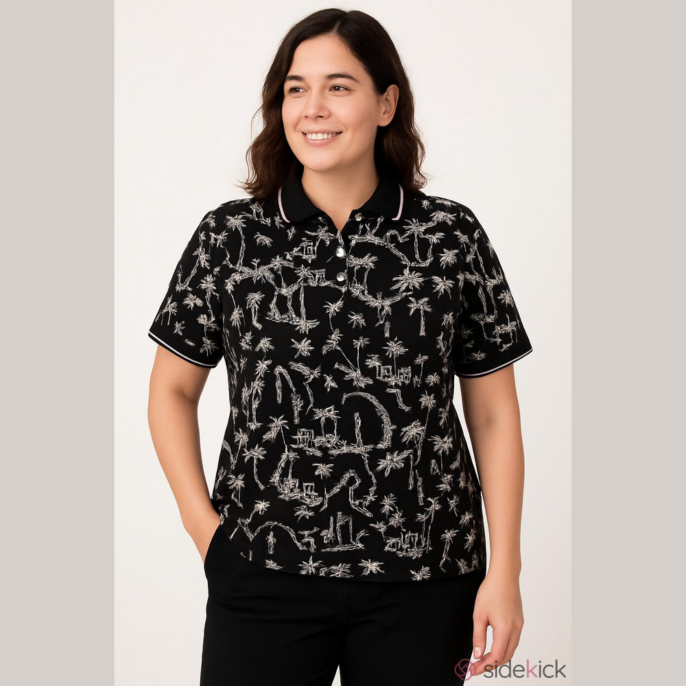 Coral Bay Large Black & White Palm Tree Golf Polo
